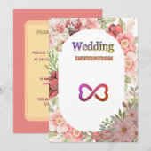 Royal Pink Floral Art Wedding Uitnodiging (Voorkant / Achterkant)
