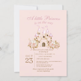 Royal Pink Gold Castle Princess Baby shower Kaart