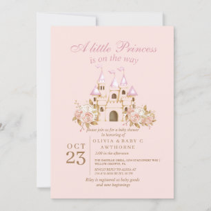 Royal Pink Gold Castle Princess Baby shower Kaart