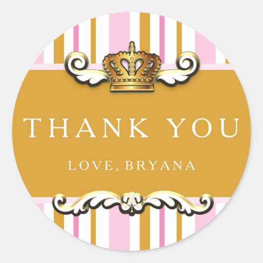 Royal Pink & Gold Crown Prinses Party Sticker (Voorkant)