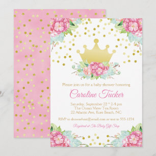 Royal Pink Gold Princess  Floral Baby shower Kaart