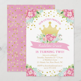 Royal Pink Gold Princess  Floral Birthday Kaart