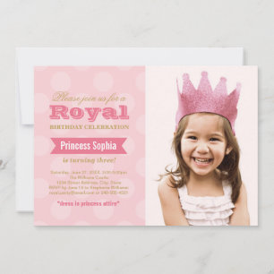 Royal Pink Gold Princess Girl Foto Birthday Party Kaart