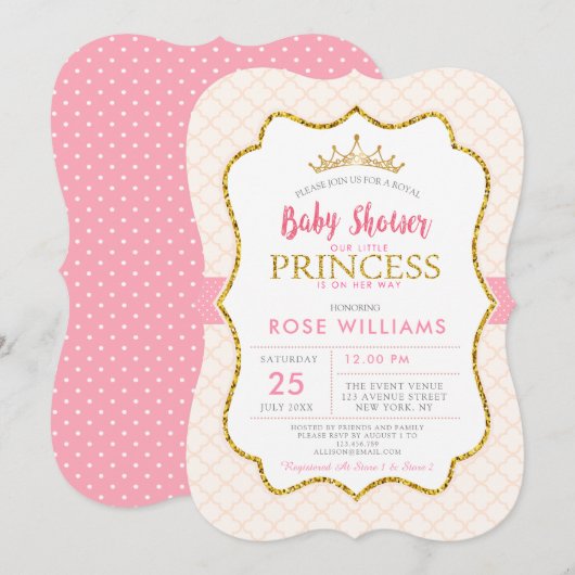 Royal Pink Little Princess baby shower Uitnodiging (Voorkant / Achterkant)