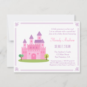 Royal Pink Princess Castle Baby Girl Shower Kaart