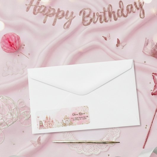 Royal Pink Princess Castle Unicorn 4th Birthday Etiket