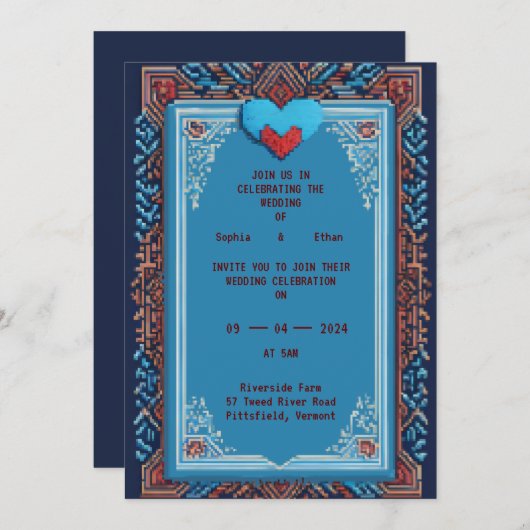 Royal Pixel Art bruiloft uitnodiging (Voorkant / Achterkant)