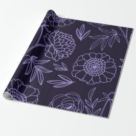 Royal Plum Bloesems van Pioenrozen in Zwarte Achte Cadeaupapier