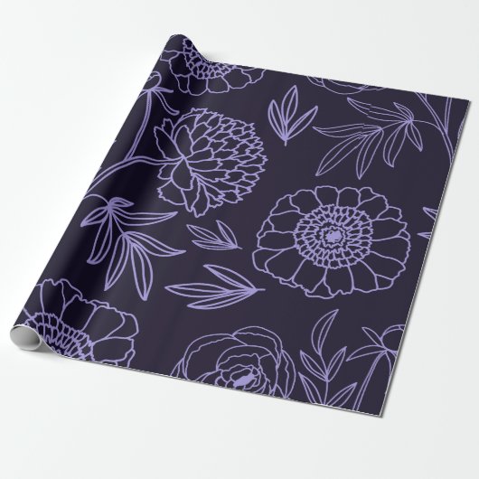 Royal Plum Bloesems van Pioenrozen in Zwarte Achte Cadeaupapier (Uitgerold)