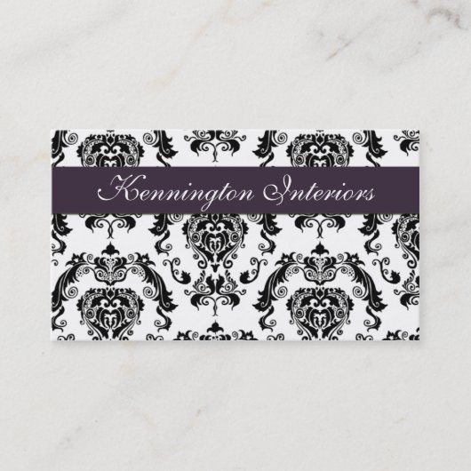 Royal Plum Paarse Black Damask Lace Visitekaartjes (Voorkant)