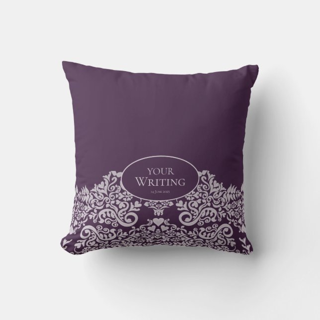 Royal Plum Personalized Damask Kussen (Voorkant)