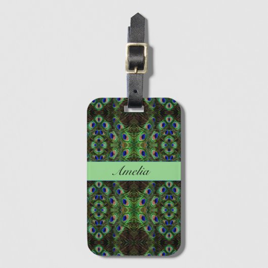 Royal Plumage - Luxe Pauw Veer Patroon Bagagelabel (Voorkant (verticaal))