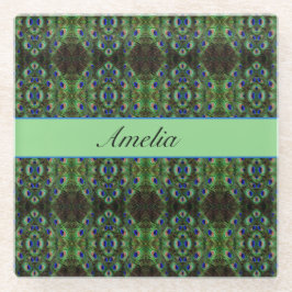 Royal Plumage - Luxe Pauw Veer Patroon Glazen Onderzetter