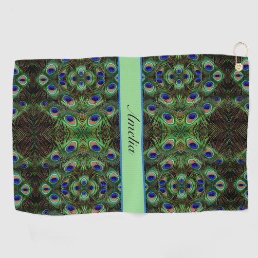 Royal Plumage - Luxe Pauw Veer Patroon Golfhanddoek (Horizontaal)