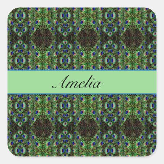 Royal Plumage - Luxe Pauw Veer Patroon Vierkante Sticker (Voorkant)