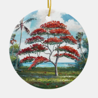 Royal Poinciana en Palm Tree Keramisch Ornament