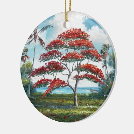 Royal Poinciana en Palm Tree Keramisch Ornament (Links)