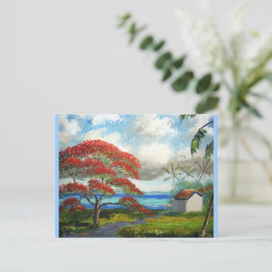 Royal Poinciana en Palm Trees Briefkaart (Staand voorkant)