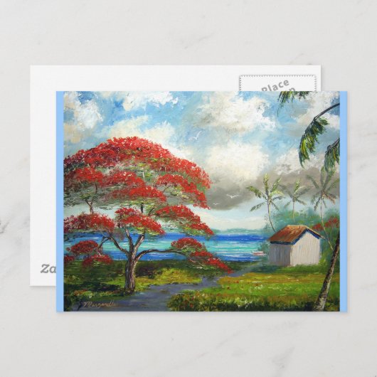Royal Poinciana en Palm Trees Briefkaart (Voorkant / Achterkant)