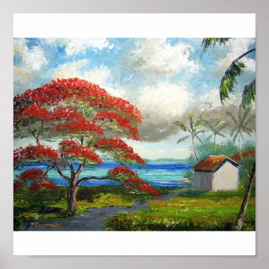 Royal Poinciana en Palm Trees Poster (Voorkant)