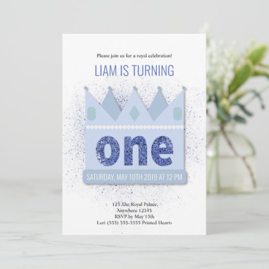 Royal Prince 1e verjaardag uitnodiging | Kroon (Staand voorkant)