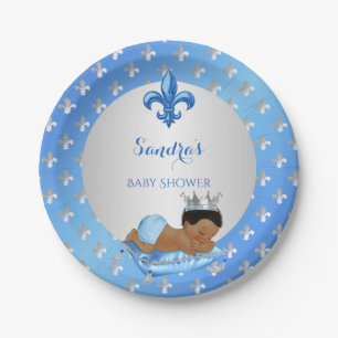 Royal Prince Baby Blue Silver Fleur de Lis Papieren Bordje