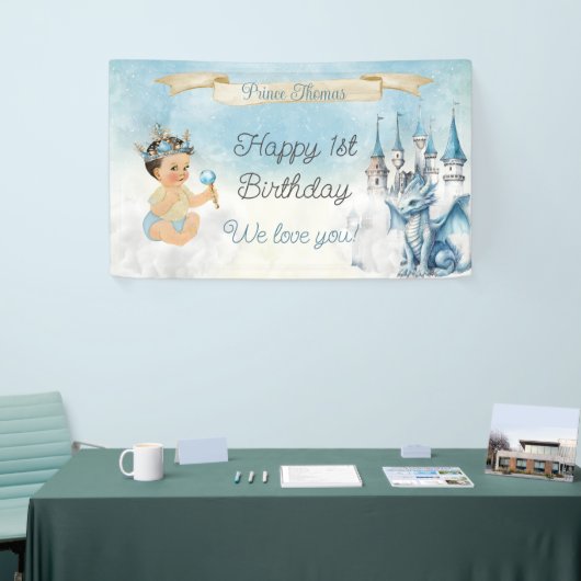 Royal Prince Baby Jongen Kasteel Dragon Blauw Goud Spandoek (Beurs)