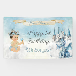 Royal Prince Baby Jongen Kasteel Dragon Blauw Goud Spandoek