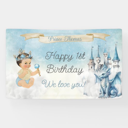 Royal Prince Baby Jongen Kasteel Dragon Blauw Goud Spandoek (Horizontaal)