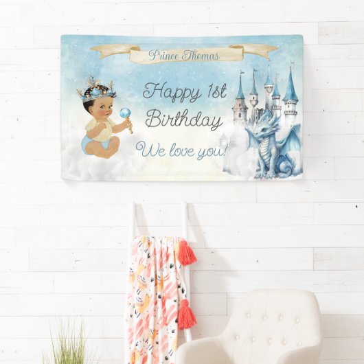 Royal Prince Baby Jongen Kasteel Dragon Blauw Goud Spandoek (Insitu)