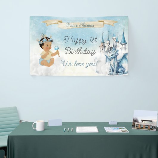 Royal Prince Baby Jongen Kasteel Dragon Blauw Goud Spandoek (Beurs)