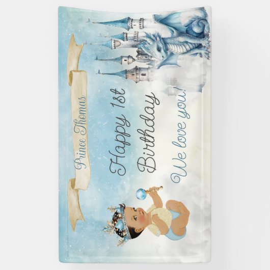 Royal Prince Baby Jongen Kasteel Dragon Blauw Goud Spandoek (Verticaal)