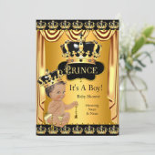 Royal Prince Baby shower Black Gold Brunette Kaart (Staand voorkant)