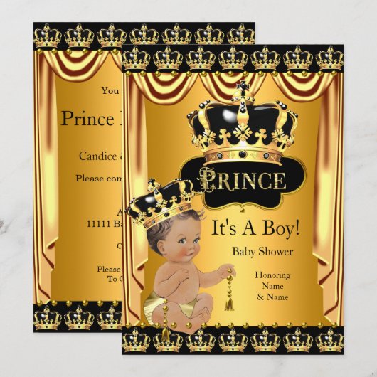Royal Prince Baby shower Black Gold Brunette Kaart (Voorkant / Achterkant)