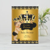 Royal Prince Baby shower Black Gold Brunette Kaart (Staand voorkant)