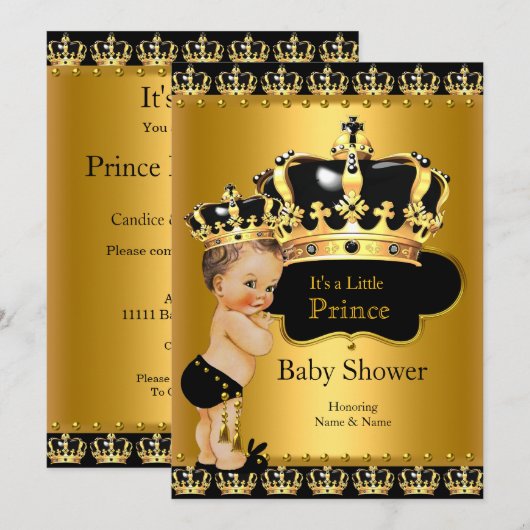 Royal Prince Baby shower Black Gold Brunette Kaart (Voorkant / Achterkant)