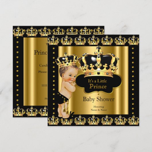 Royal Prince Baby shower Black Gold Crown Kaart (Voorkant / Achterkant)