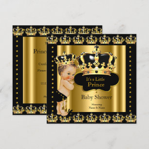 Royal Prince Baby shower Black Gold Crown Kaart