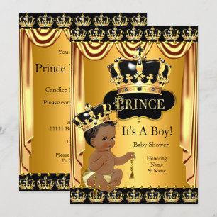 Royal Prince Baby shower Black Gold Ethnic Boy Kaart