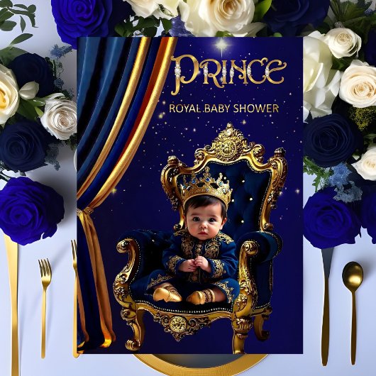 Royal Prince Baby shower Blauw Goud Stoel Kaart