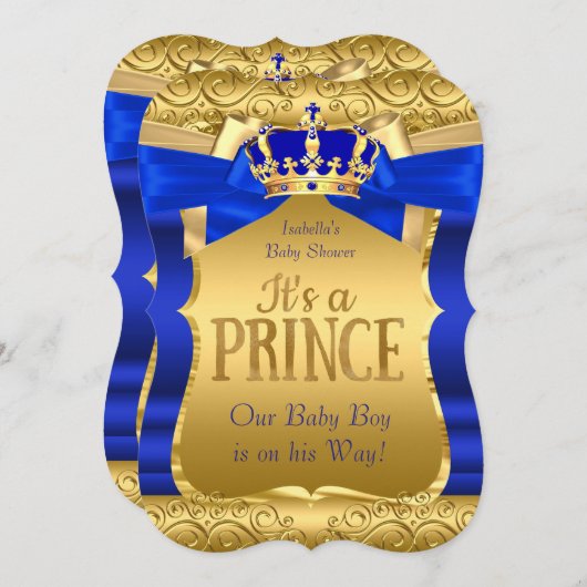 Royal Prince Baby shower Blue Gold Bow Boy Kaart (Voorkant / Achterkant)