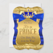 Royal Prince Baby shower Blue Gold Bow Boy Kaart (Voorkant)