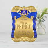 Royal Prince Baby shower Blue Gold Bow Boy Kaart (Staand voorkant)