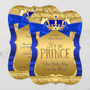Royal Prince Baby shower Blue Gold Bow Boy Kaart