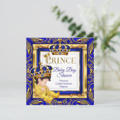 Royal Prince Baby shower Blue Gold Brunette Kaart (Staand voorkant)