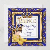 Royal Prince Baby shower Blue Gold Brunette Kaart (Voorkant)