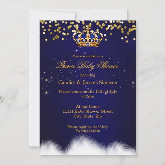 Royal Prince Baby Shower Blue Gold Crib Glitter Kaart (Achterkant)