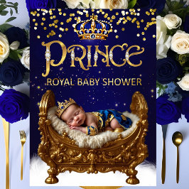 Royal Prince Baby Shower Blue Gold Crib Glitter Kaart