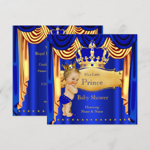 Royal Prince Baby shower Blue Gold Crown Blonde Kaart