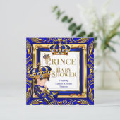 Royal Prince Baby shower Blue Gold Crown Brunette Kaart (Staand voorkant)